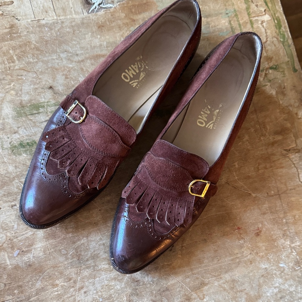 Ferragamo Brown Leather and Suede Loafers